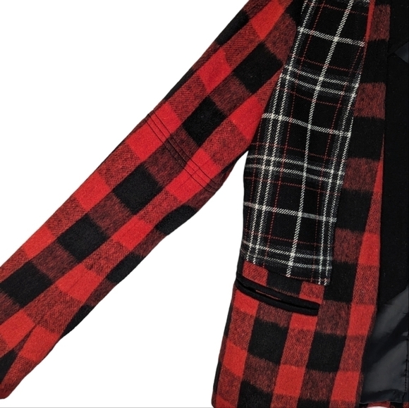 April May Willow Plaid Buffalo Check Wool Blend Blazer Jacket Medium Red Black - Picture 16 of 16